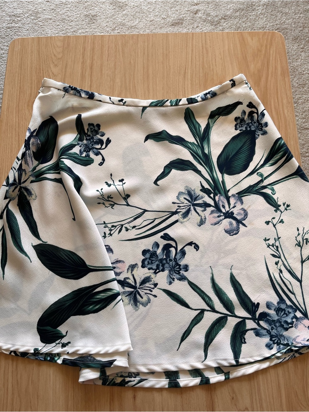 Dynamite White Mini Skirt with Green & Navy Floral Print